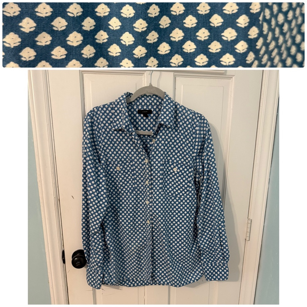 J. Crew Blue and White Patterned Button-Up Shirt